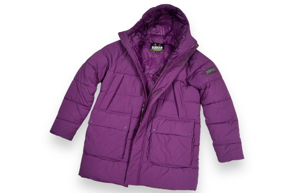 Men's Barbour Rue Parka International Jacket Down Puffer Purple Hood Size M