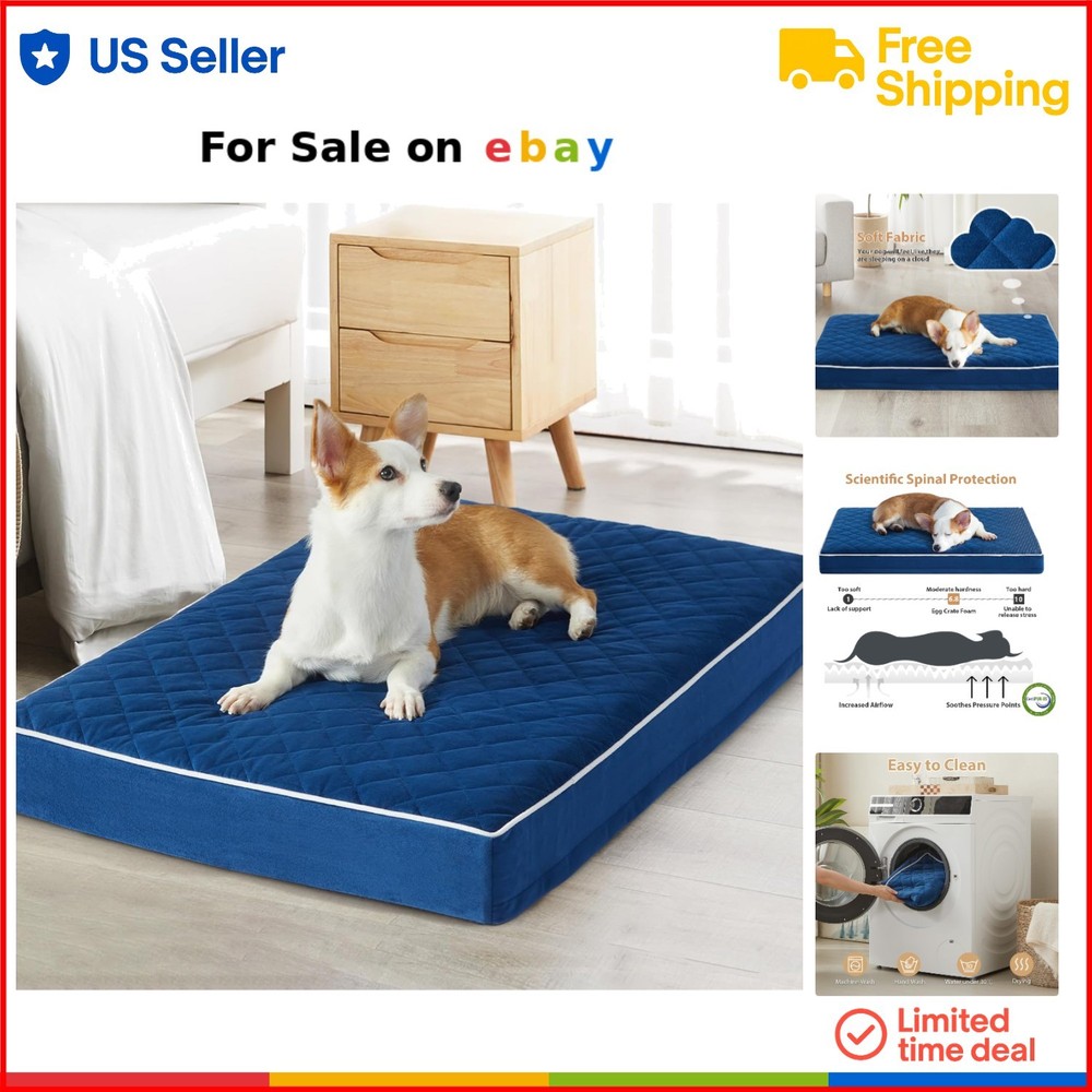 Orthopedic XL Dog Bed Velvet Waterproof Washable Large Crate Mat Indoor