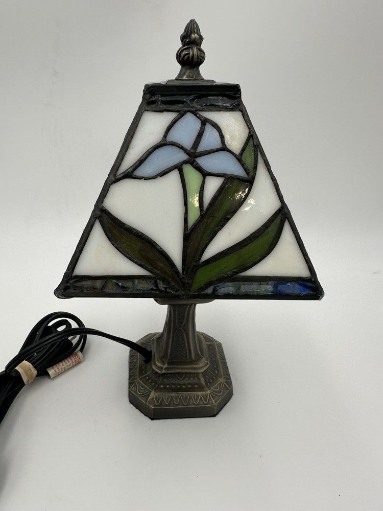 Irene Iris Mission Stained Glass Table Lamp 11” Tall