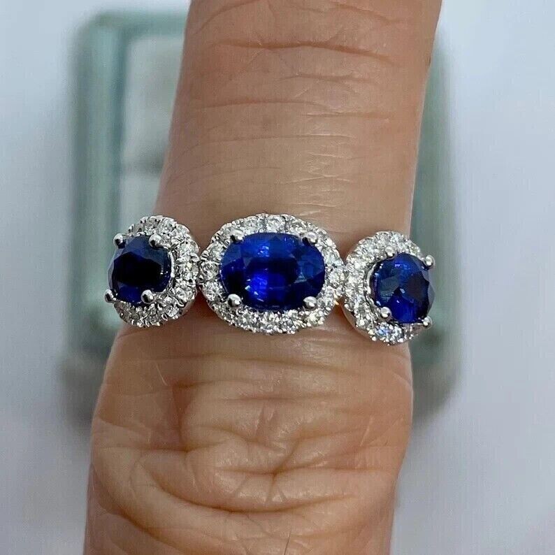 Oval Cut Simulated Blue Sapphire Women's Gorgeous Ring In 14k White Gold Plated