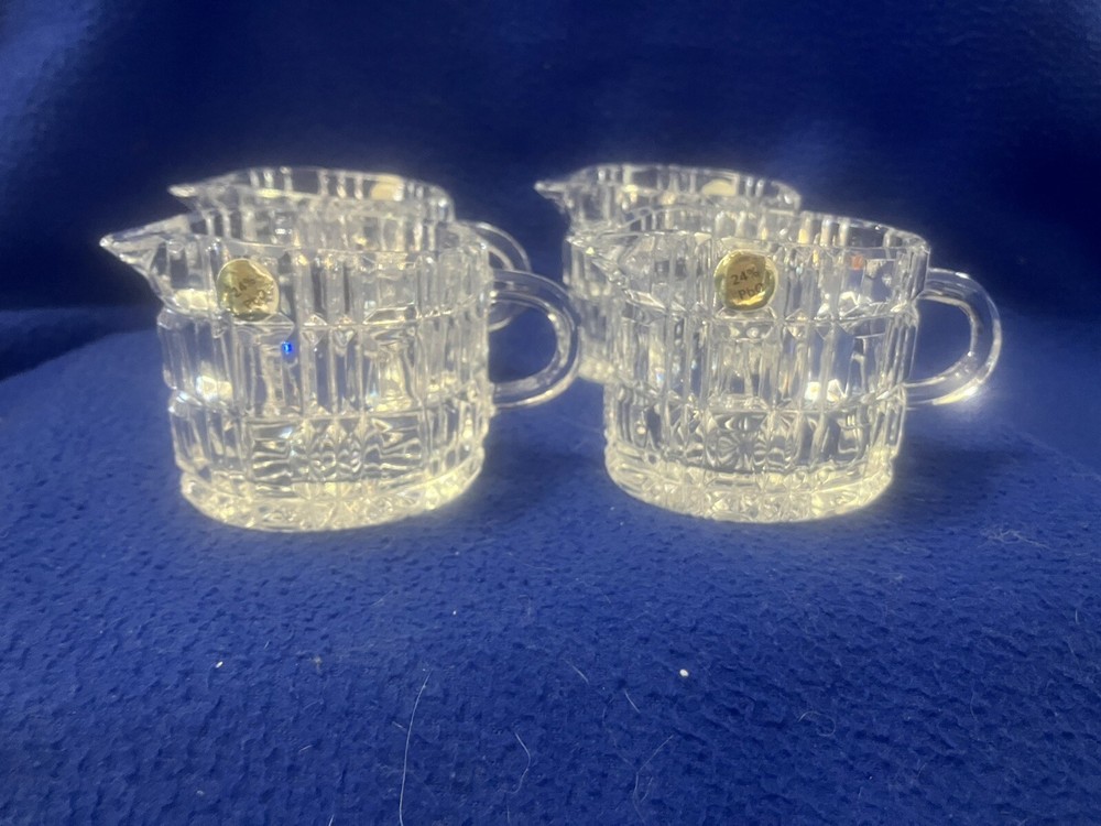 Vintage 24% Lead Crystal MCM Mini Creamers Set of 4 Block Pattern