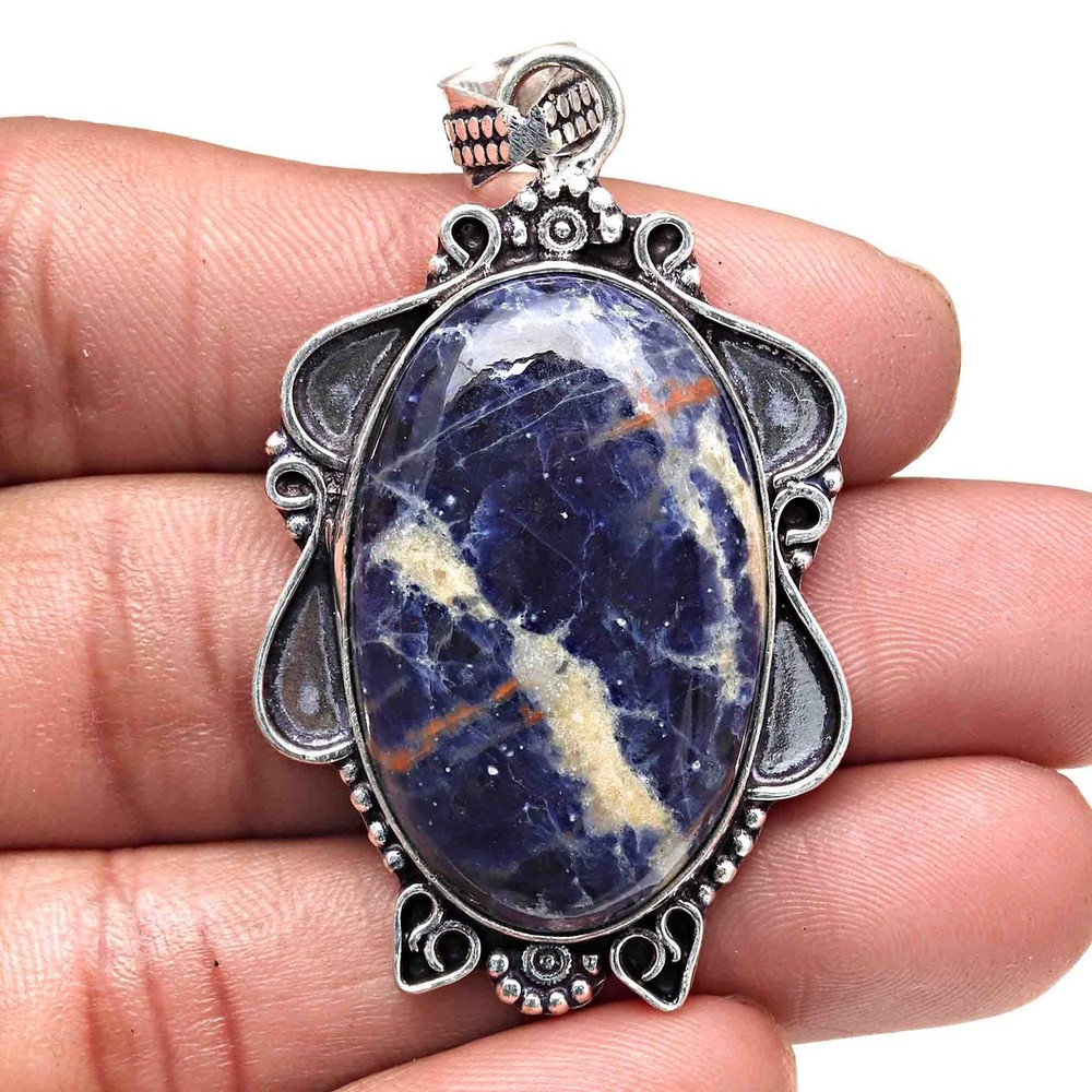 Sodalite Gemstone Silver Pendant Valentine Gift 2.25 Inches