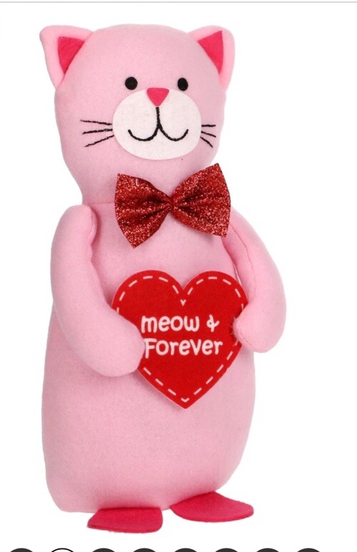 Decorative Valentine's Day Stuffed Fabric Character, 10 in Cat Meaw For Ever