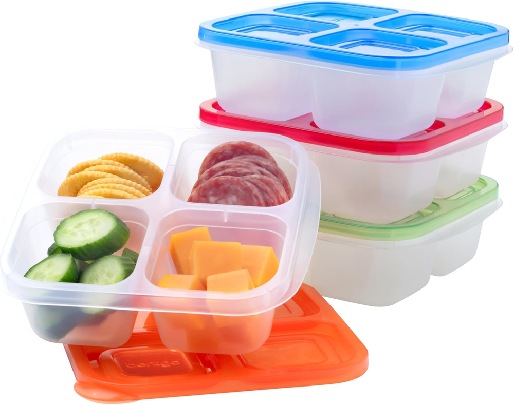 Bentgo Easyboxes 4-Compartment Snack Containers - 8-Piece Set with 4 Trays & 4 C