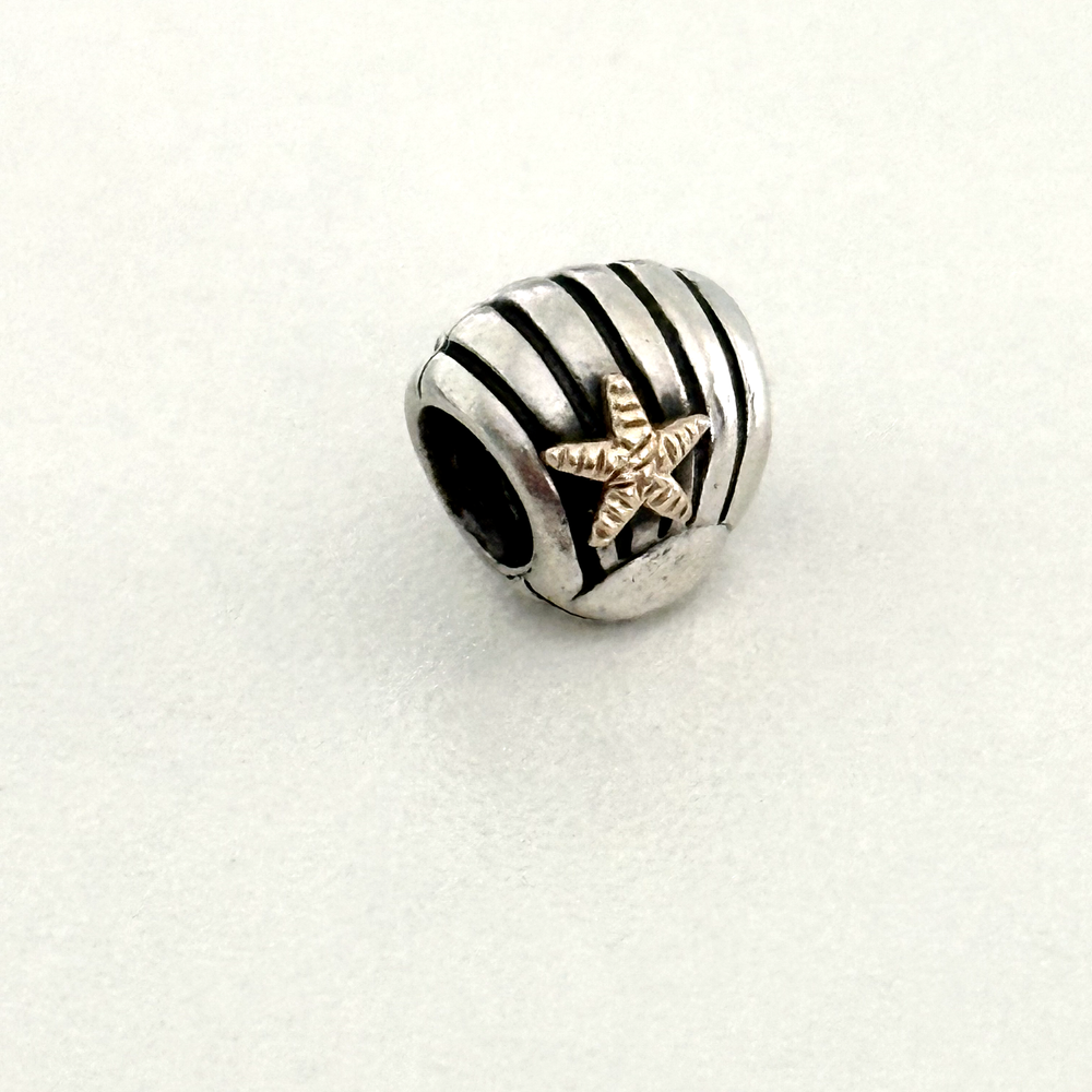 Pandora 925 Silver & 14K Gold Two-Tone Seashell Starfish Charm