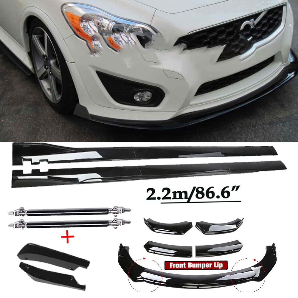 Volvo C30 C40 C70 Front Bumper Spoiler & Side Skirt Kit Gloss Black