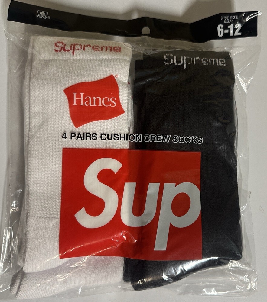 Supreme Hanes 2-Pack White & Black Round Neck Socks for Men 6-12