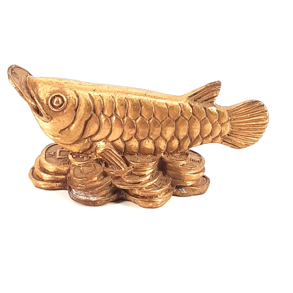 Antique Solid Brass Feng Shui Arowana Wealth Dragon Fish Carp Koi Good Fortune