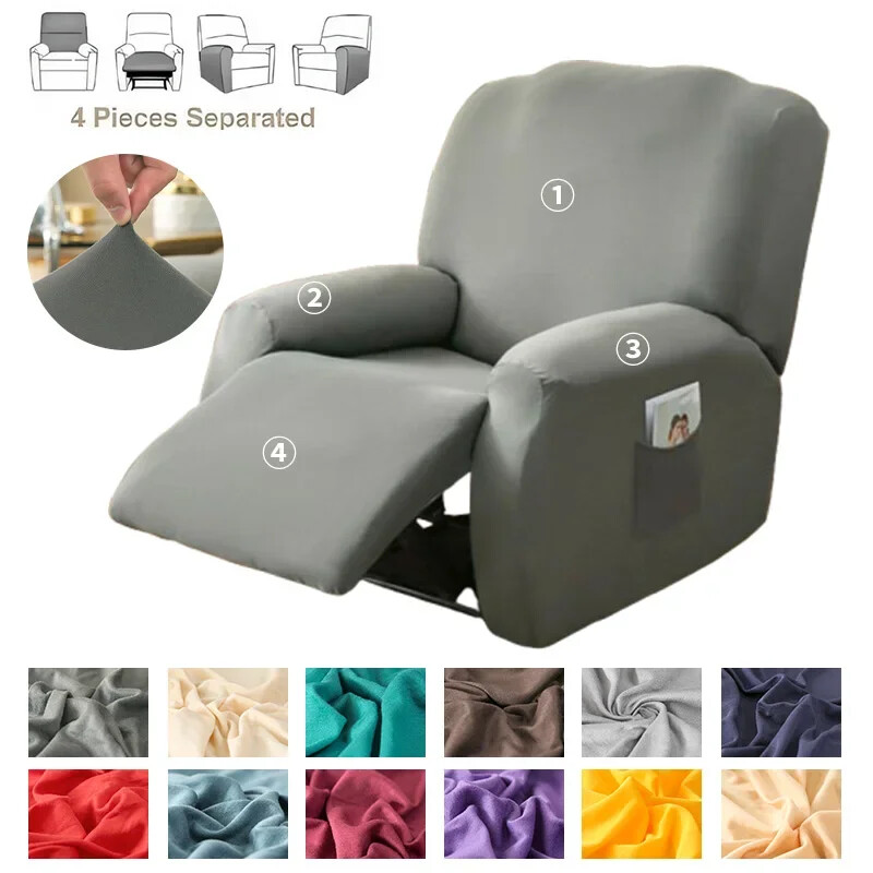 4-Piece Recliner Sofa Cover Set - Soft Slipcovers with Storage Pocket  