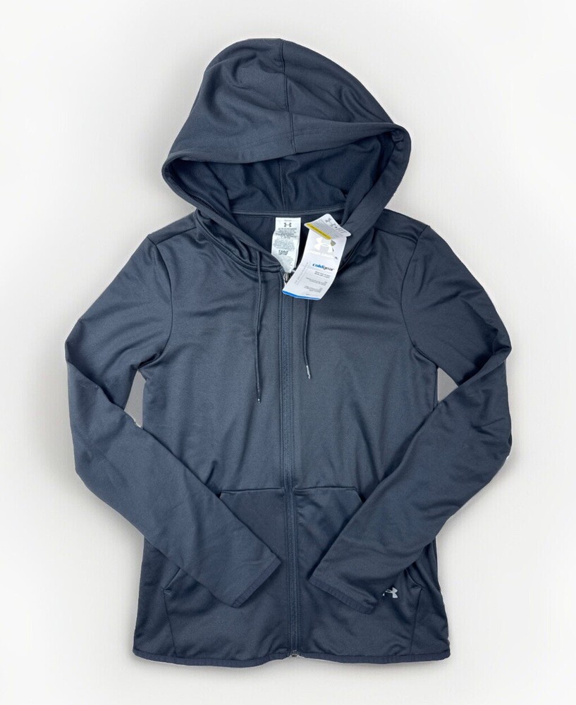Under Armour Cold Gear Black Full Zip Hoodie Women XS Running Thumb Holes