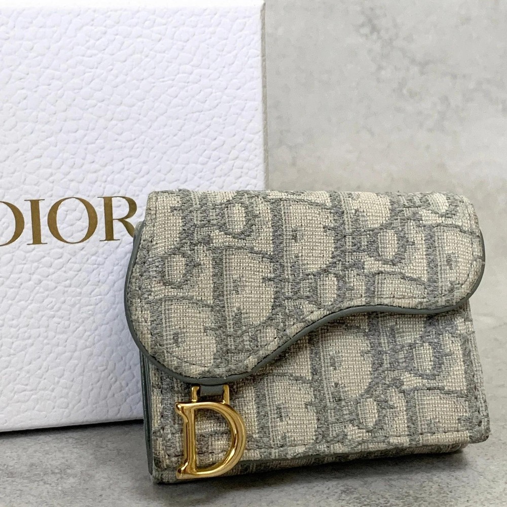 Dior Saddle Oblique Tri-fold Wallet in Gray Canvas