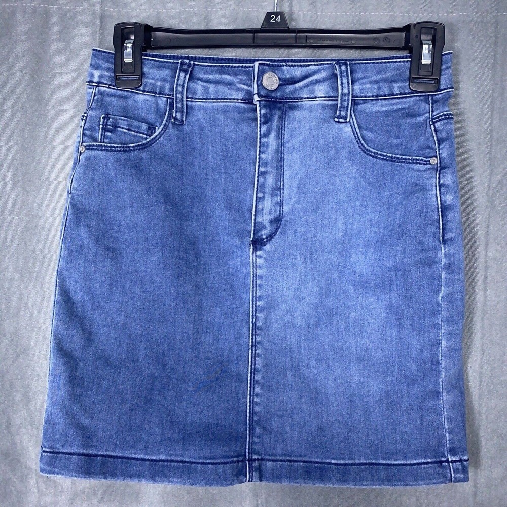 Missguided Jean Skirt Women 6 Blue Medium Wash Mini Cotton Blend Zipper Casual