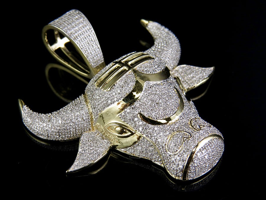Men's 10K Yellow Gold Taurus Bull Zodiac Animal Diamond Pendant Charm 1.5 CT 2