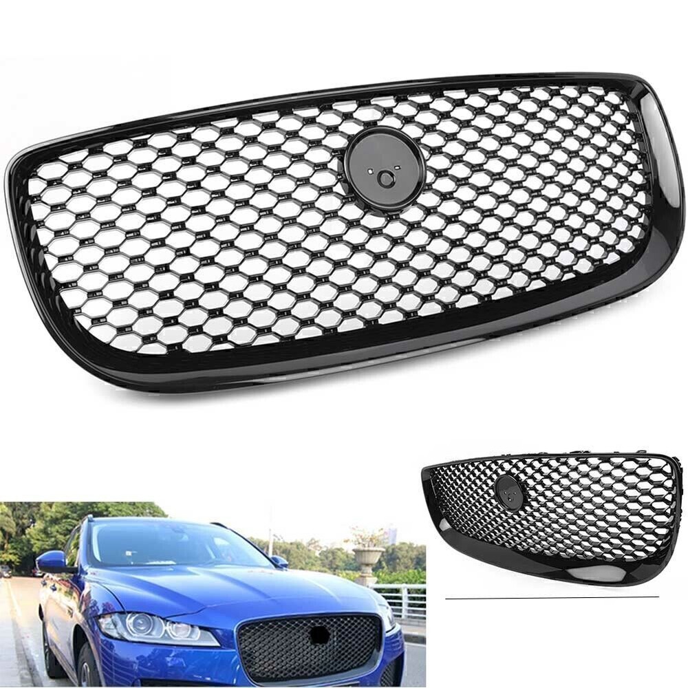 Car Front Upper Center Grill Radiator Mesh Grille Fit Jaguar XJ 2016-2020 Black