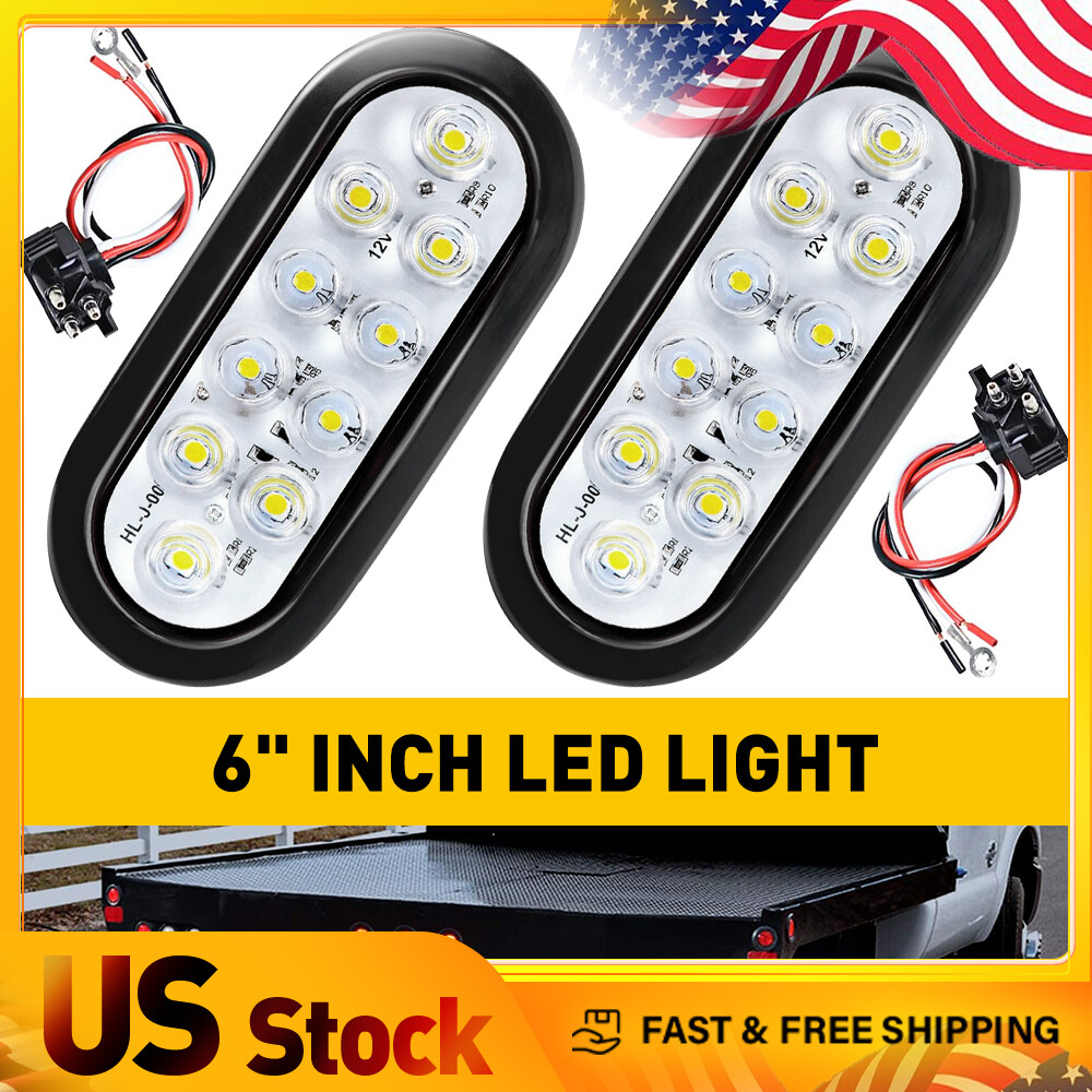 6-Pair 10-LED Round White Tail Brake Lights 12V for Truck Trailer