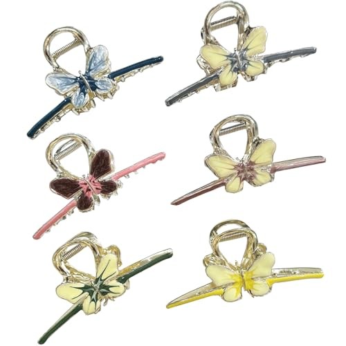 6-Piece Butterfly Hair Claw Clips for Women – Metal Jaw Clamp Barrettes  