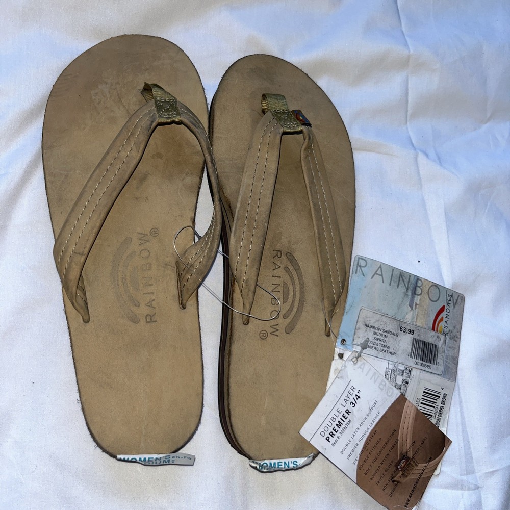 Size M 6.5-7.5- Rainbow Ladies Sierra brown double layer sandals