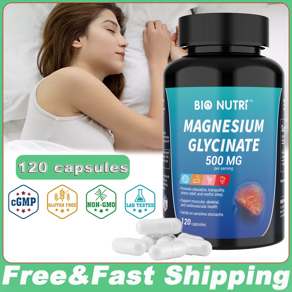 Magnesium Glycinate 500mg - 120 Capsules For Sleep, Stress Relief Support Bone