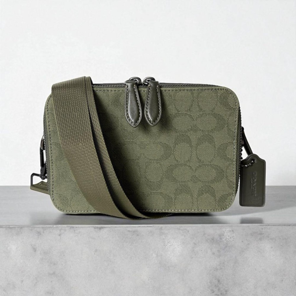 Authentic Coach Khaki Signature Leather Crossbody Bag