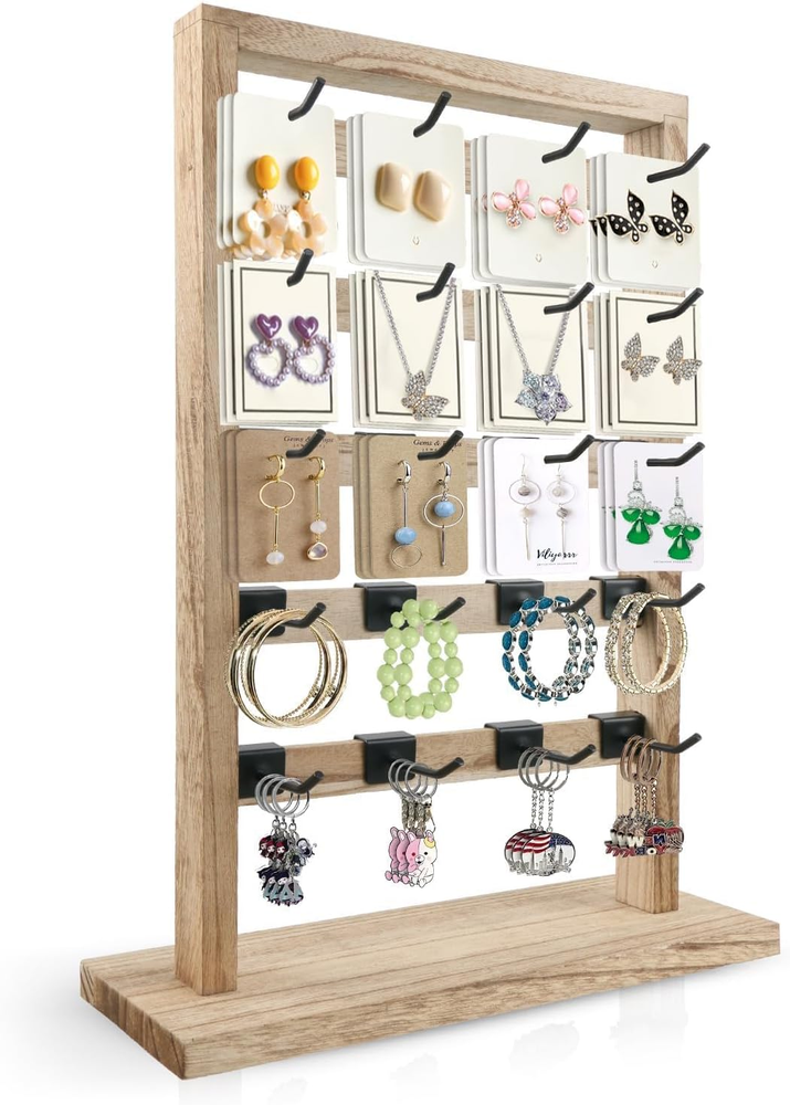 Earring Display Stands for Selling, Wooden Jewelry Display Rack with 20 Removabl