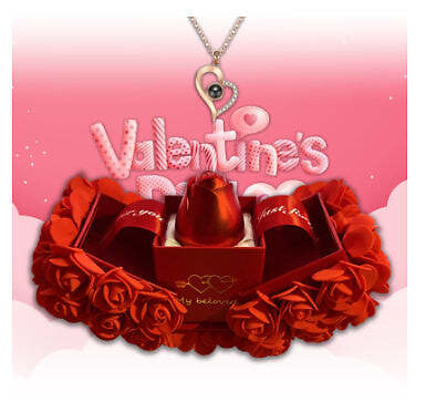 Valentines Day Gift Soap Rose Gift Box Crystal Pendant Necklace Eternal Flower-image