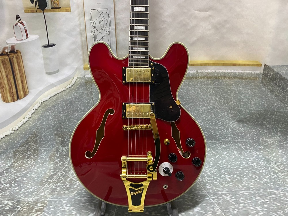 Cherry Red ES-335 Semi-Hollow Electric Guitar with H-H Pickups Free US Shipping