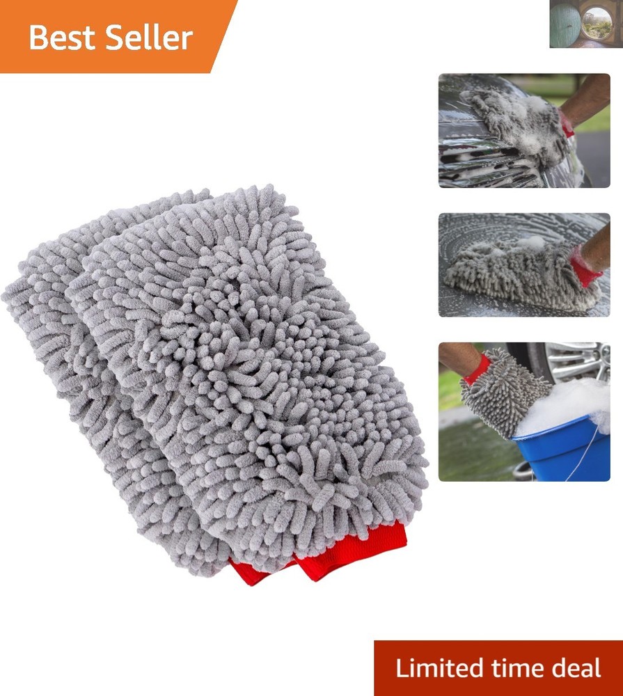 High-Density Chenille Car Wash Mitts - 2 Pack, Universal Fit for All Hand Sizes