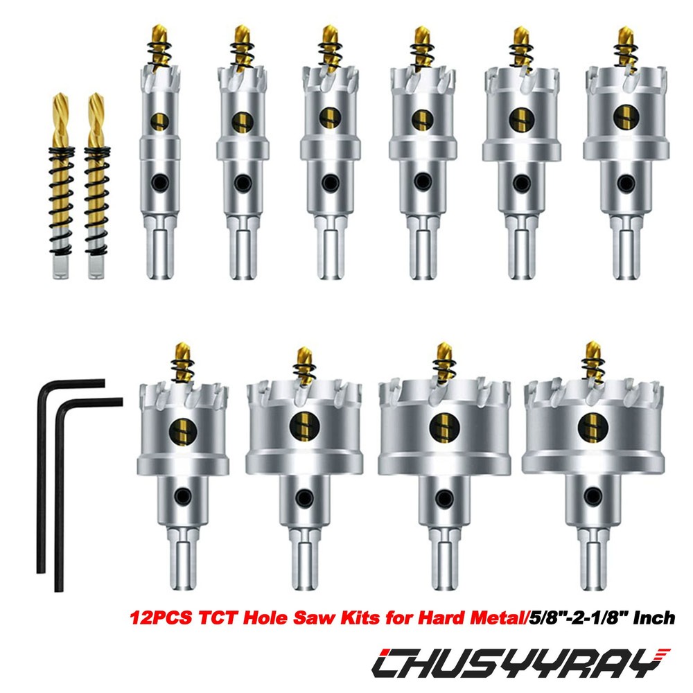12pcs Metal Hole Saw Kit TCT Carbide Cutter 3/4