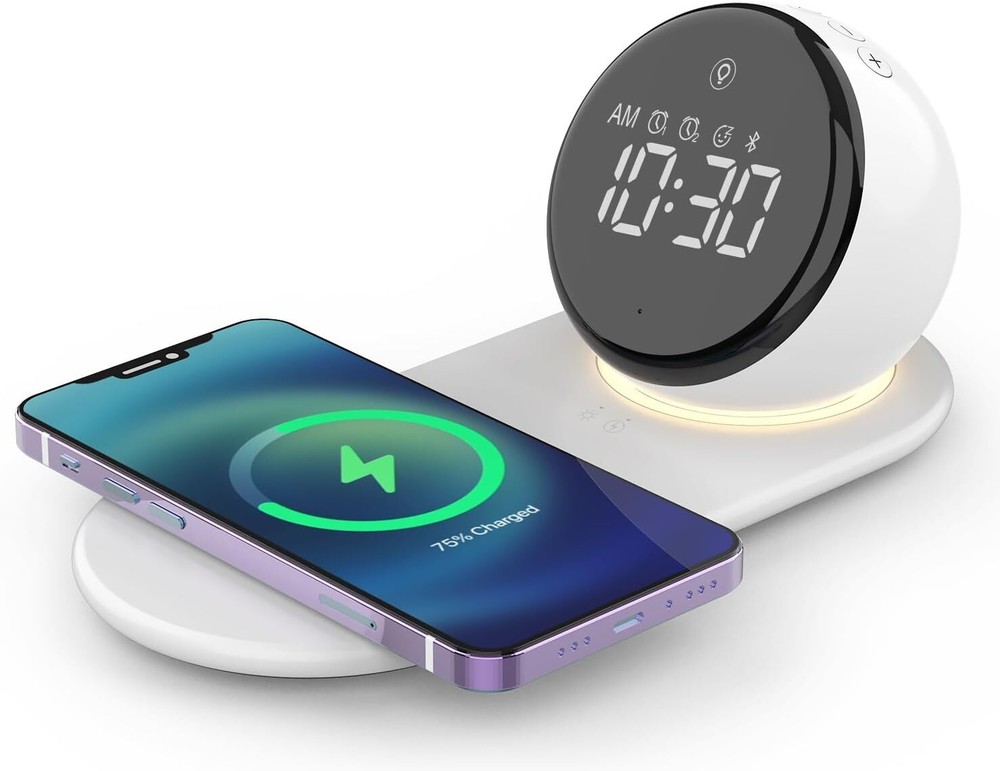 Wireless Charging Digital Alarm Clock with 20 Sounds and 3 Dimming Levels