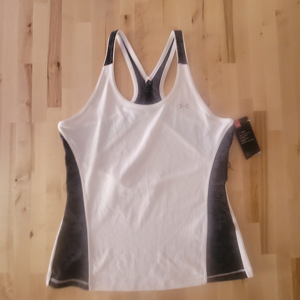 NWT Under Armour Women's Heat Gear Athletic Tank Top Shirt White & Black Large