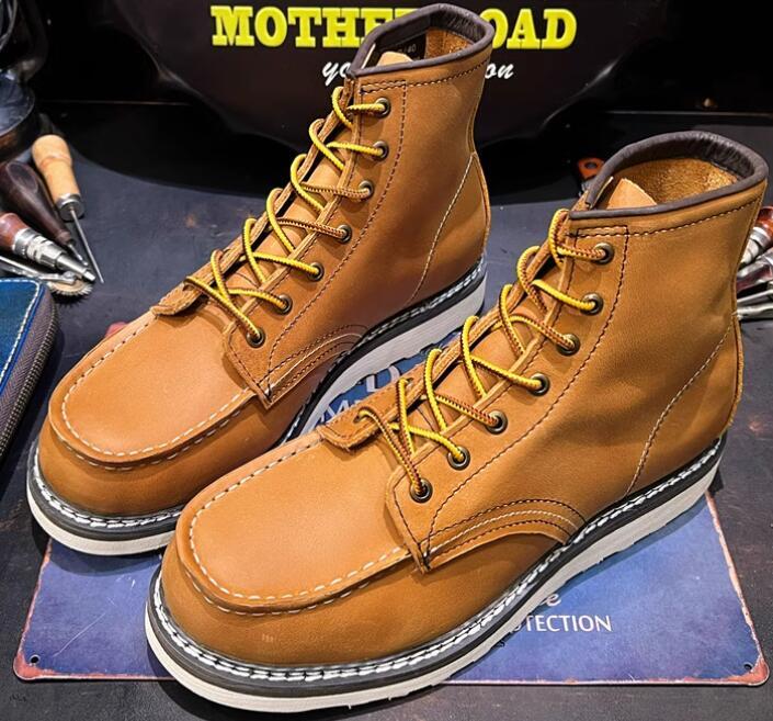 Men's Real Leather British Platform Combat Boots Round Toe Lace Up