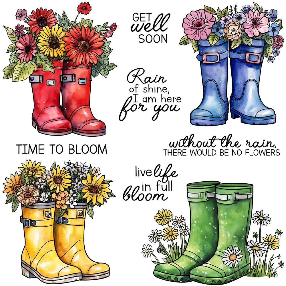 Rainboots Flowers Get Well Soon Time to Bloom Live Life Clear Stamps Card Craft