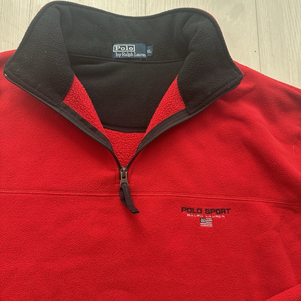 Vintage Polo Sport Ralph Lauren Fleece Pullover Sweater Mens XL Red 1/4 Zip