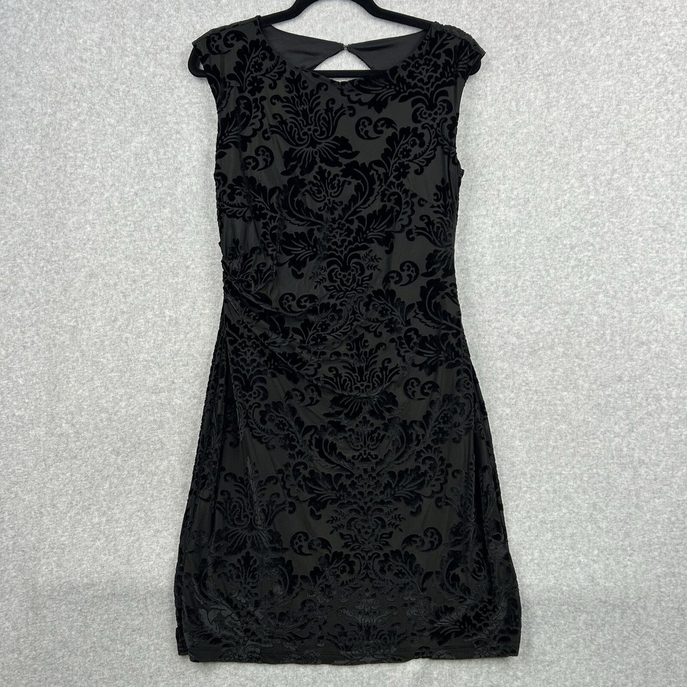 Little Black Dress Velvet Burnout Stretch Cut Out Ruched Sheath Women M Classic