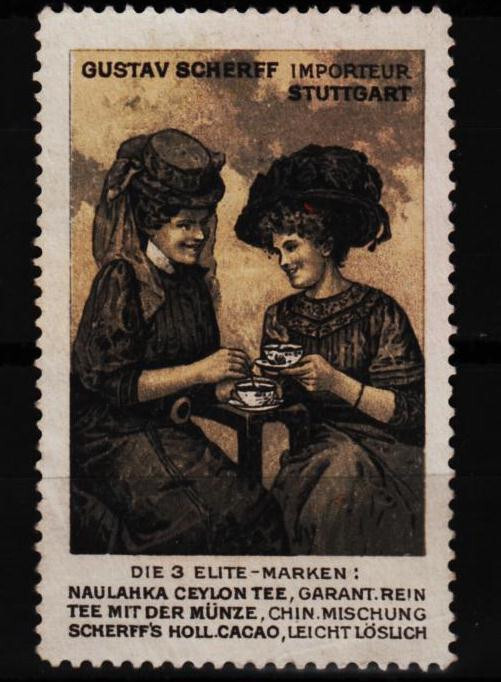 vintage poster stamp Guaranteed Pure Tea, Chinese Blend, Dutch Cocoa  /0224