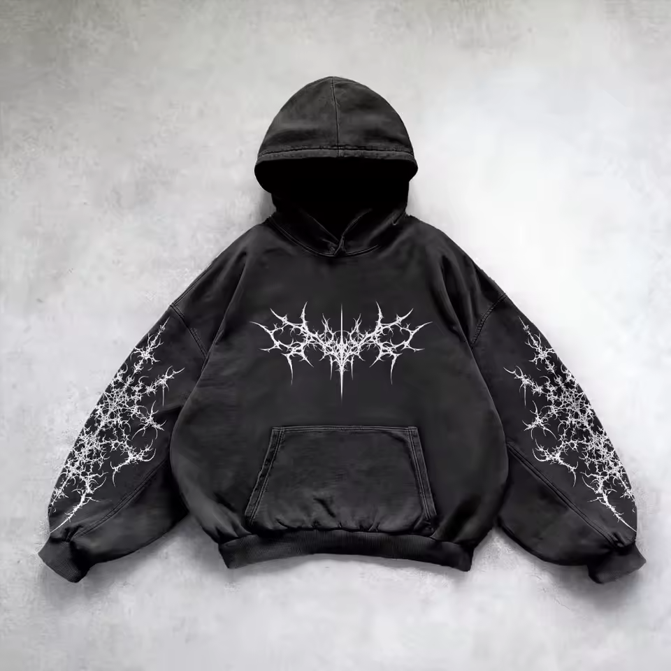 Heavy Washed Y2K Gothic Hoodie Retro Harajuku Streetwear Pullover for Everyday