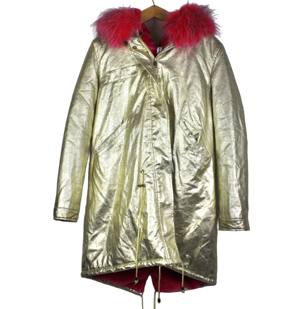 Women's Glam Amour Gold Metallic & Pink Jacket Hooded Winter Size XL