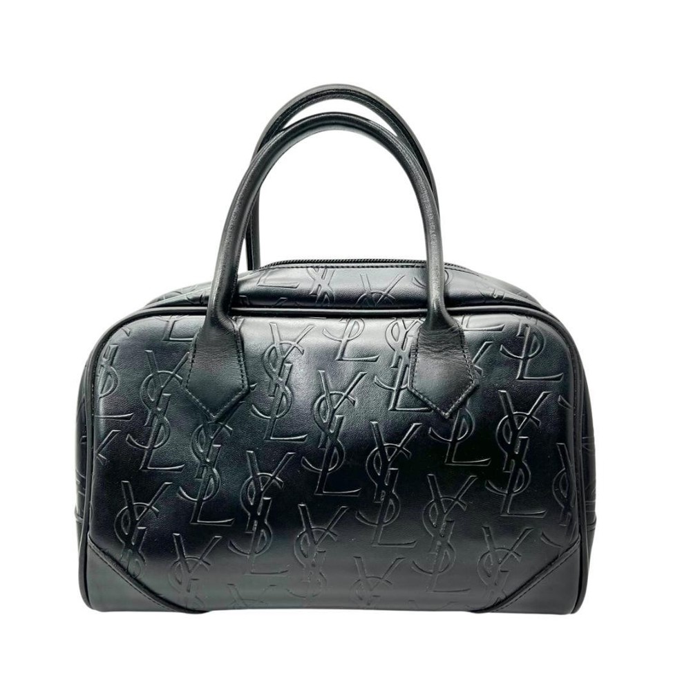 Yves Saint Laurent YSL black leather handbag with gold hardware and all-over print HJ