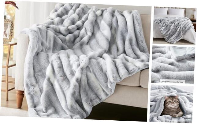 Luxury Fluffy Faux Rabbit Fur Throw Blanket - Ultra Soft Cozy Blankets for
