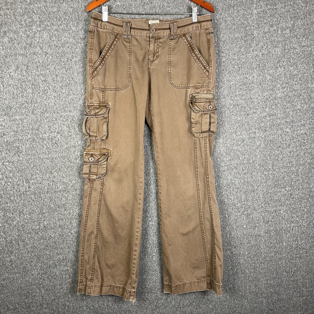 aeropostale Y2K Brown Mid Rise Cargo Gremlincore 00s 7 Pocket Pants Size 10 Long