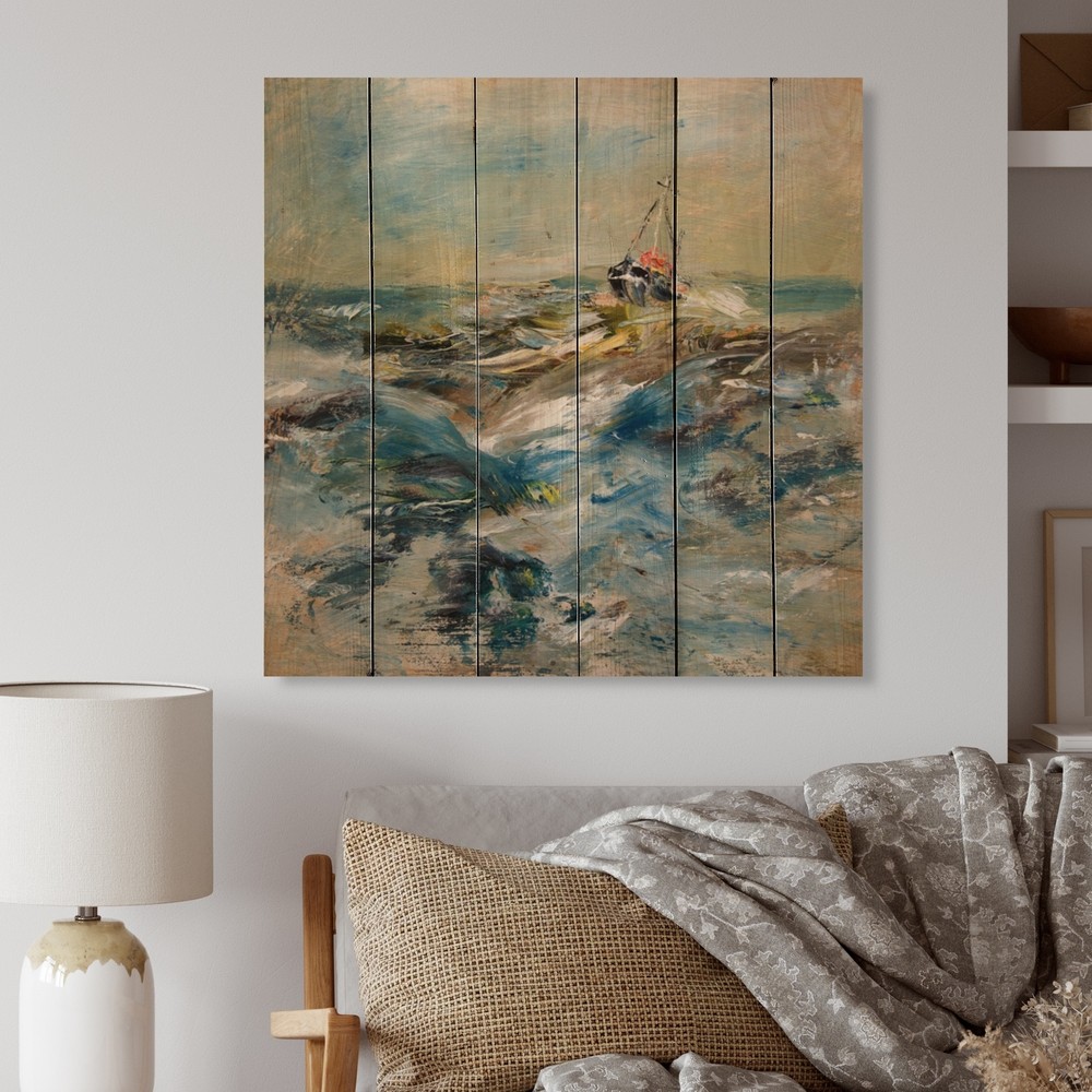 Designart 'Sailboat In Storm' Nautical & Coastal Wood Wall