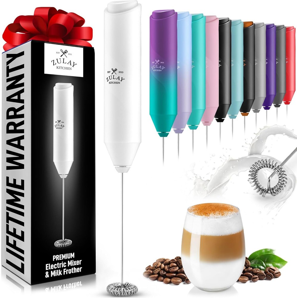 Zulay Kitchen Powerful Milk Frother Wand - Mini Blizzard White
