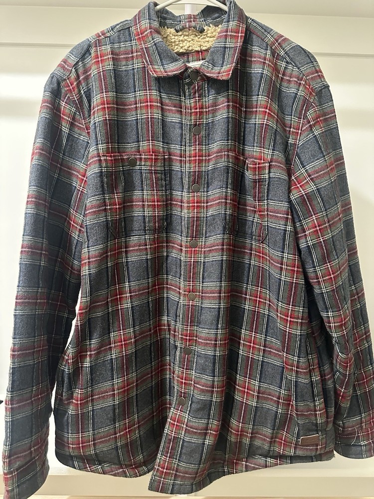 LL Bean Mens Flannel Snap Plaid Jacket Size Large  