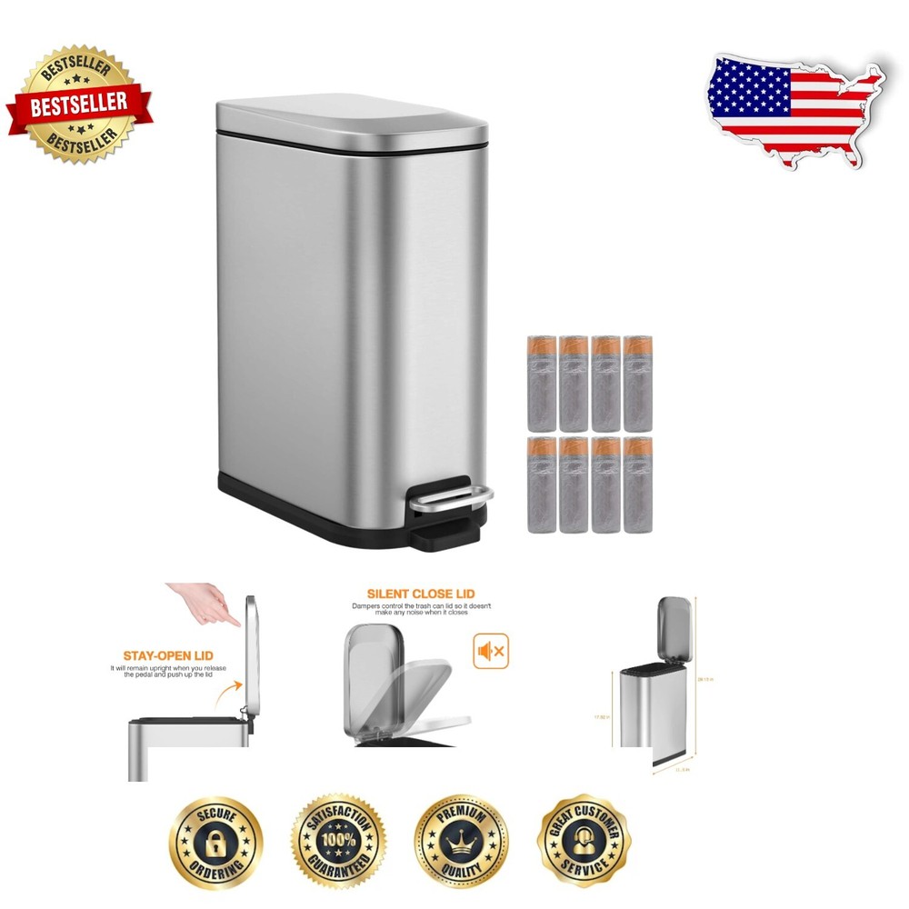 Compact 15L Foot Pedal Trash Can - Stainless Steel with Eco-Friendly Bags