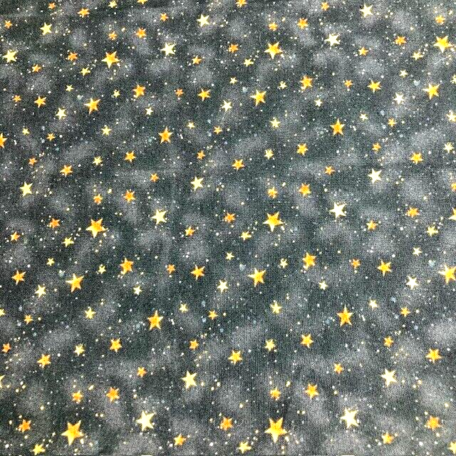 Gold Stars on Black Bernatex 100% cotton fabric Purrfect Christmas 1 yd 12 in