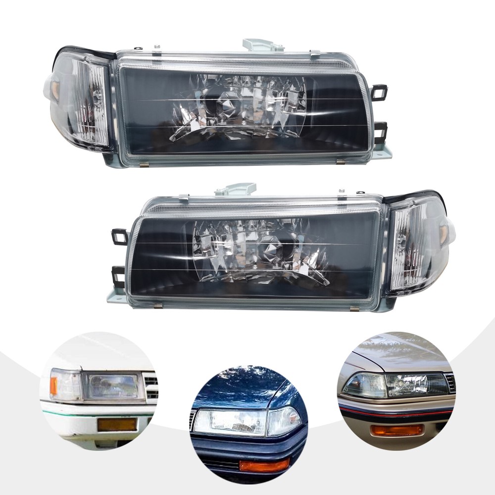 Pair Headlight Headlamp Left&Right Replacement For Toyota Corolla Sedan 1988-92