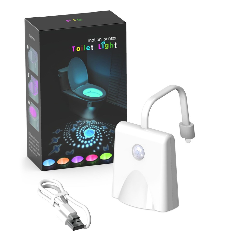 USB Rechargeable 16-Color Changing LED Toilet Night Light with Motion Sensor