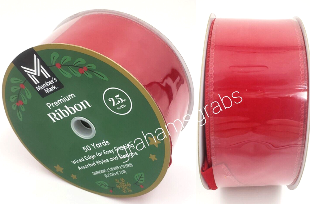 MEMBERS MARK WIRED EDGE RIBBON RED VELVET 50 YD X 2.5