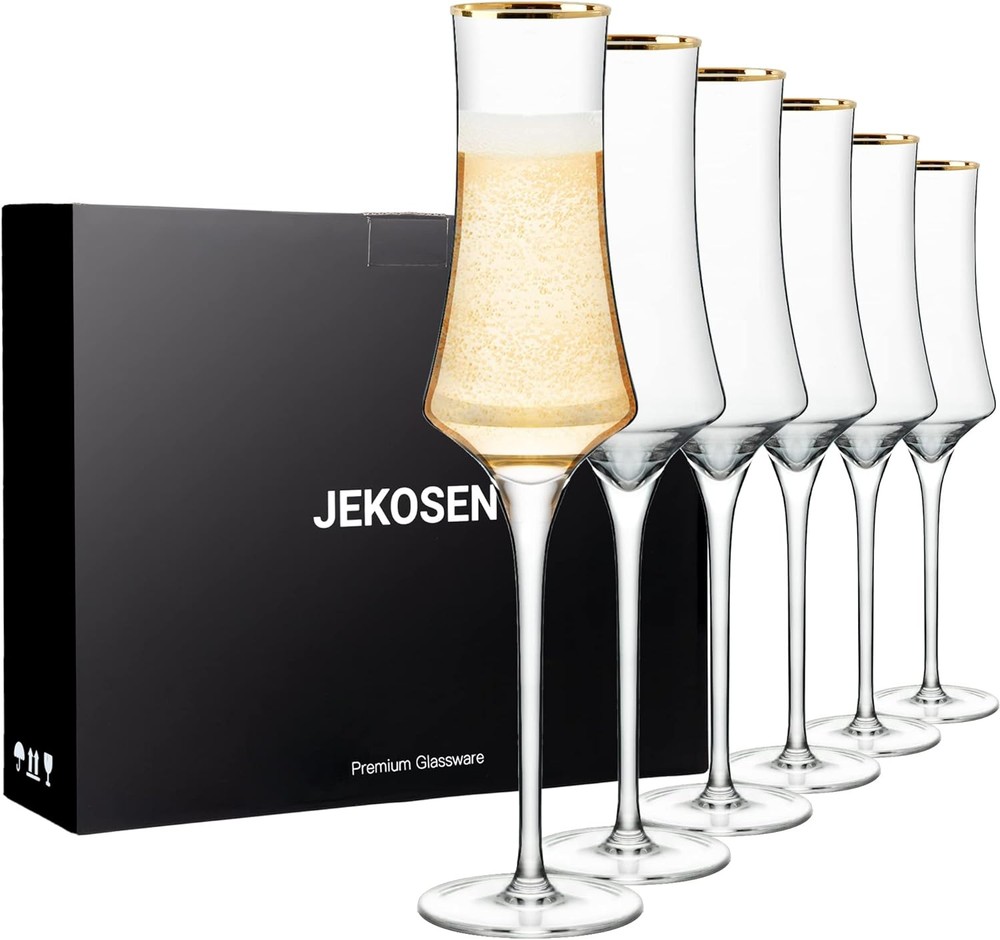 JEKOSEN 8oz Champagne Flutes Set of 6 Clear Crystal Glass for Celebrations