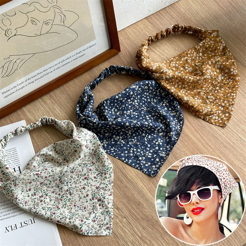 Pastoral Floral Stretch Turban Head Wrap DIY Triangle Headband for Women
